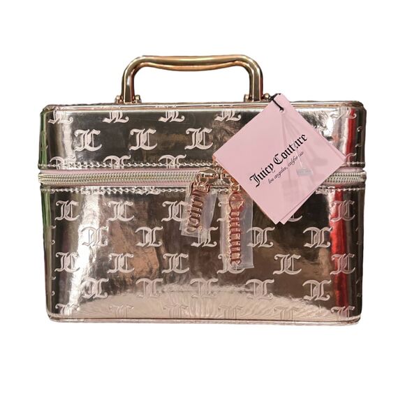 Juicy Couture Metallic JC Logo Zip Around Travel Traincase- Gold - Picture 2 of 11